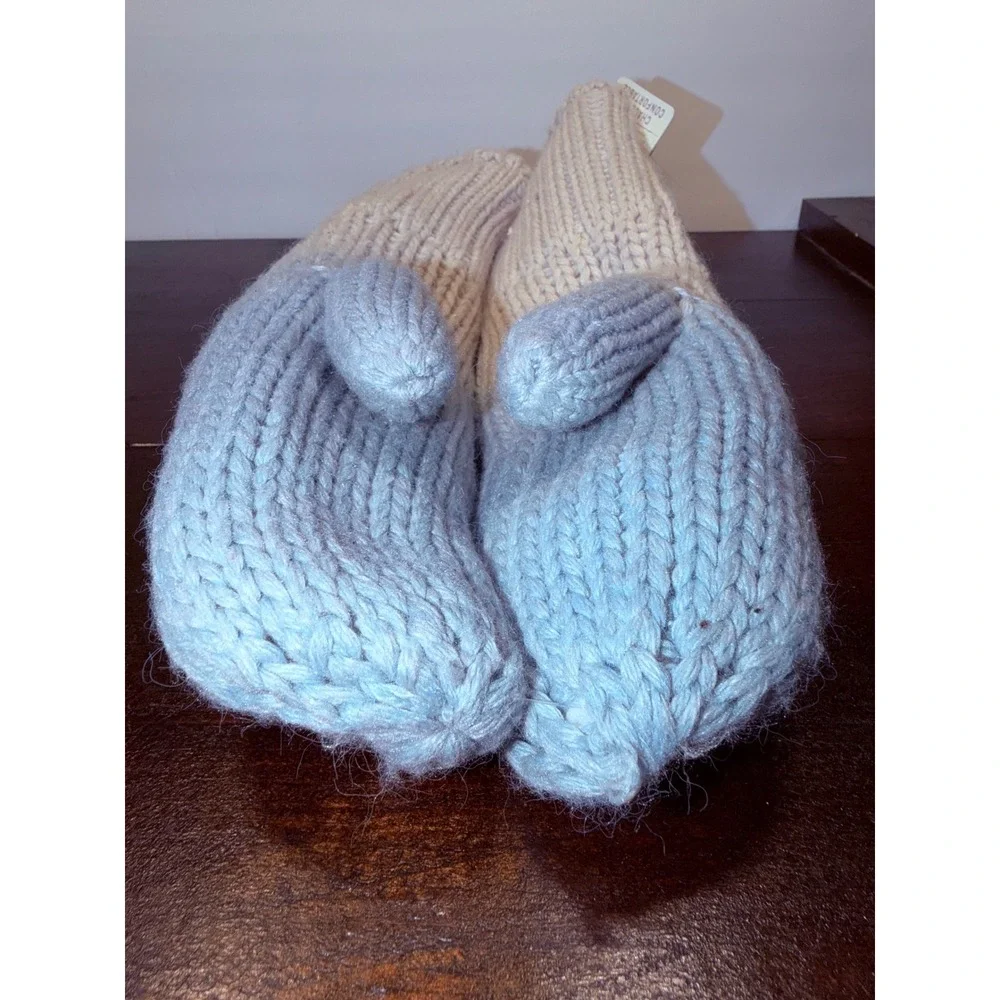 Lemon Cozy & Warm Women Ombre Knit‎ Mittens Beige Blue Faux Shearling Lined NWT